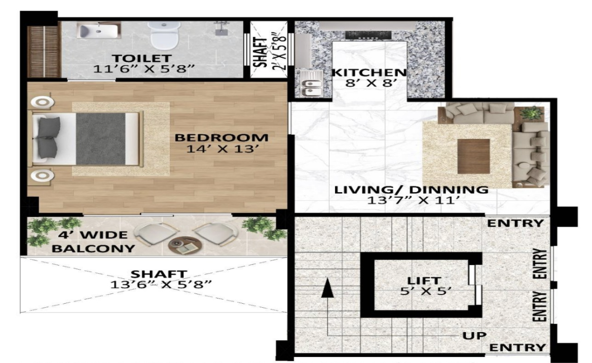 1 BHK (824 Sq. Ft.)